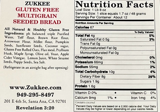 ZUKKEE MULTIGRAIN SEEDED BREAD