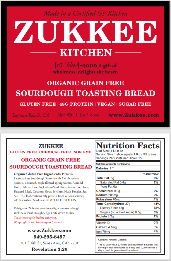 ZUKKEE GRAIN-FREE (PALEO & KETO FRIENDLY) SOURDOUGH